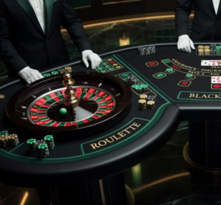 Luksuzni stolovi za rulet i blackjack u moderno uređenom kasinu.